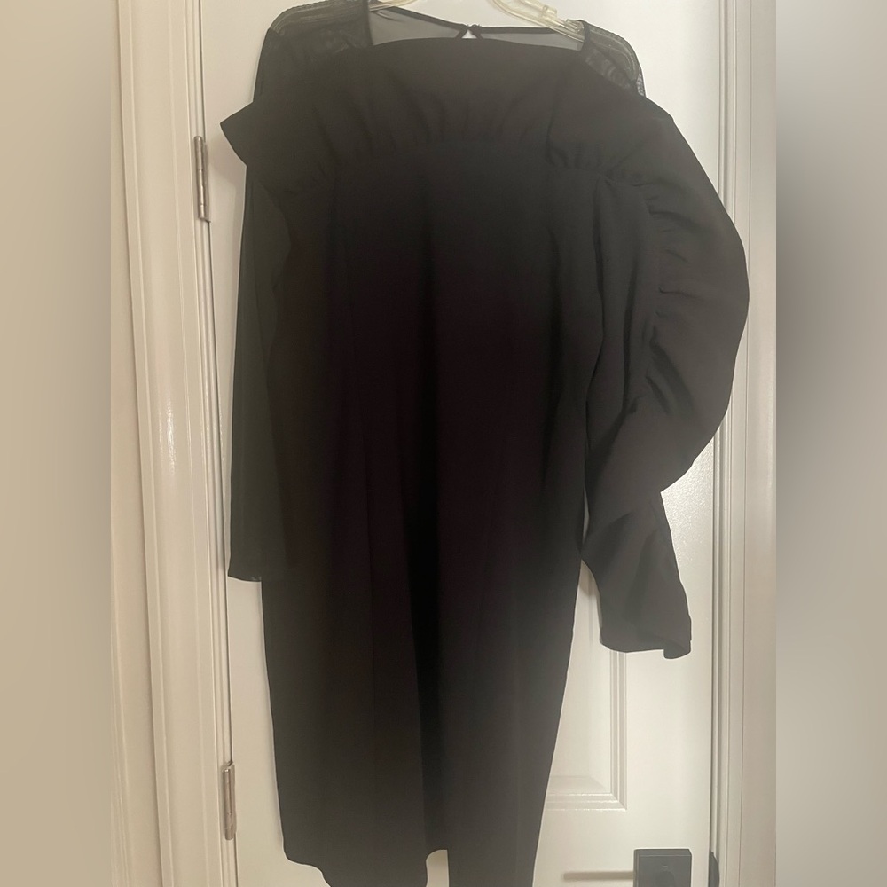 Christian Siriano Black Off-the-Shoulder Puff Sleeve Sheath Dress